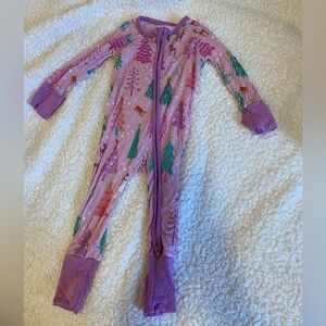Little Sleepies pink & purple christmas print. size 0-3 months bamboo sleeper